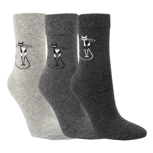 3 Paar Damen Baumwoll-Socken "Silver Cat"